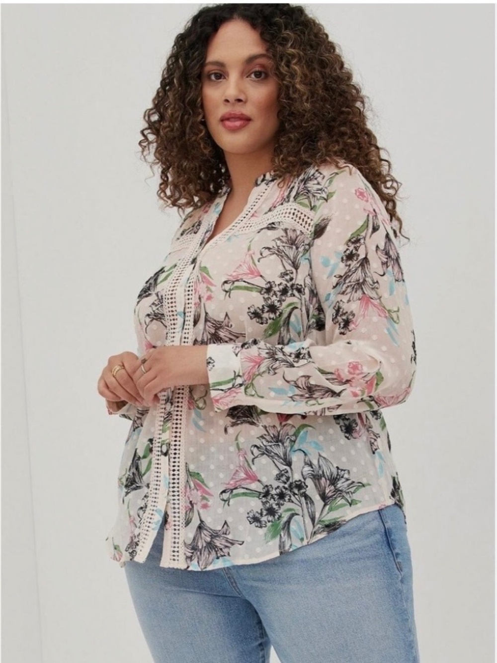Torrid Cream Floral Blouse 0